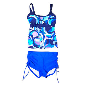 Women's Sonnet Shores ZeroXPosure Tankini 2 PC Swimsuit Blue White Medium
